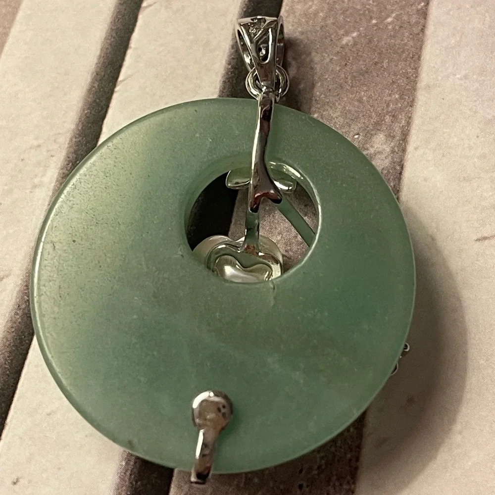 Natural Green Jade Pendant With Fresh Water Pearl Floral, Stainless Steel - Picture 8 of 8